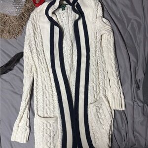 Ralph Lauren Cream and Blue Cable Knit Cardigan